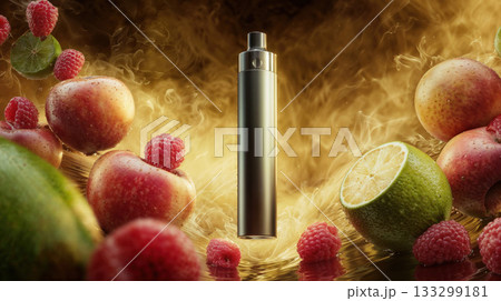 Vaping device surrounded by fresh fruits...のイラスト素材 [133299181] - PIXTA