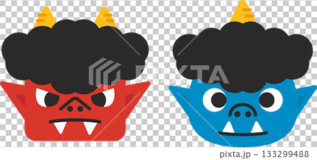 Setsubun_Red and blue demon faces Setsubun_Red and blue demon faces 133299488
