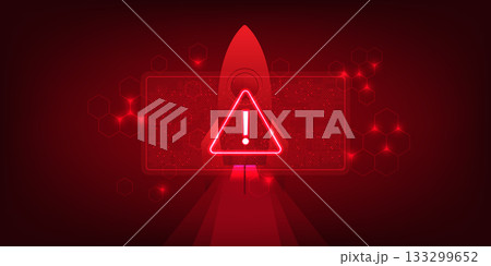 Cyber Security Technology, Digital Threat Alert, Rocket Launch Security Concept, Red Warning Notification, Futuristic Tech Background, Vector Illustration 133299652