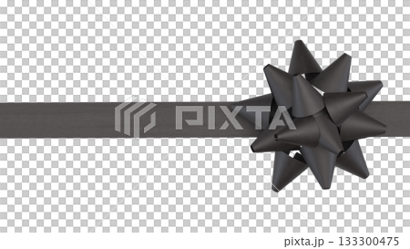 Black Gift Bow on Dark Ribbon Png image 3d Render. 133300475