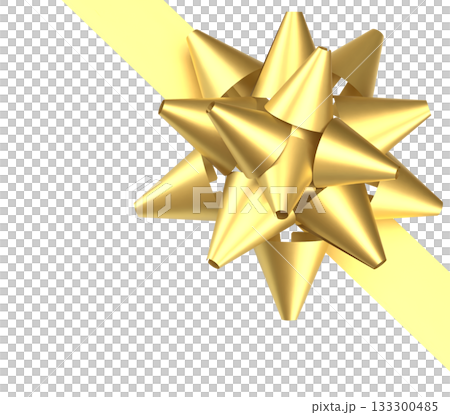 Golden Gift Bow on Light Ribbon Png Image 3d Render. 133300485