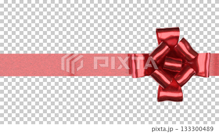 Red Metallic Gift Bow on Ribbon PNG image 3D render. Red Metallic Gift Bow on Ribbon PNG image 3D render. 133300489