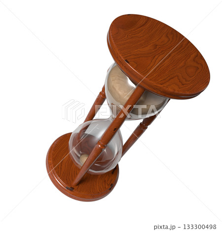 Classic Wooden Hourglass with Flowing Sand png image 3d render. Classic Wooden Hourglass with Flowing Sand png image 3d render. 133300498