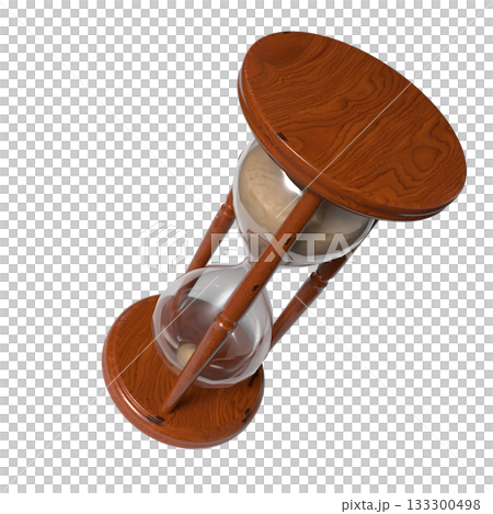 Classic Wooden Hourglass with Flowing Sand png image 3d render. Classic Wooden Hourglass with Flowing Sand png image 3d render. 133300498