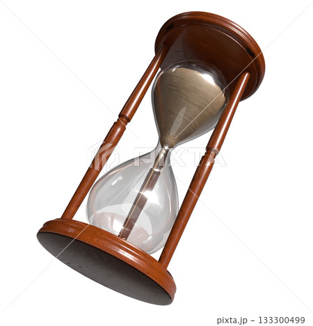 Classic Wooden Hourglass with Flowing Sand png image 3d render. 133300499