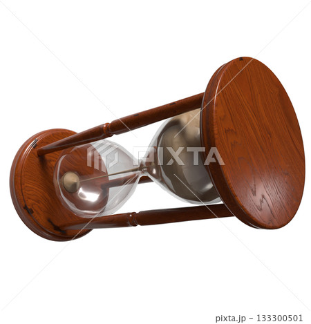 Classic Wooden Hourglass with Flowing Sand png image 3d render. 133300501