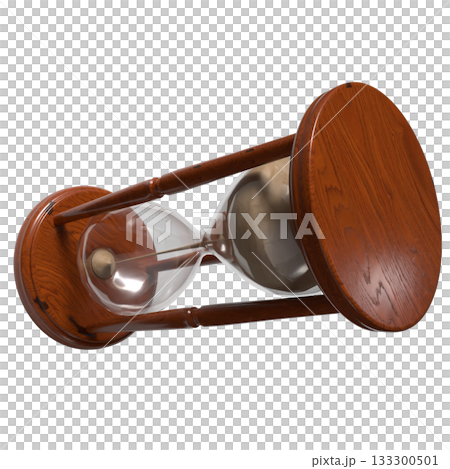 Classic Wooden Hourglass with Flowing Sand png image 3d render. 133300501