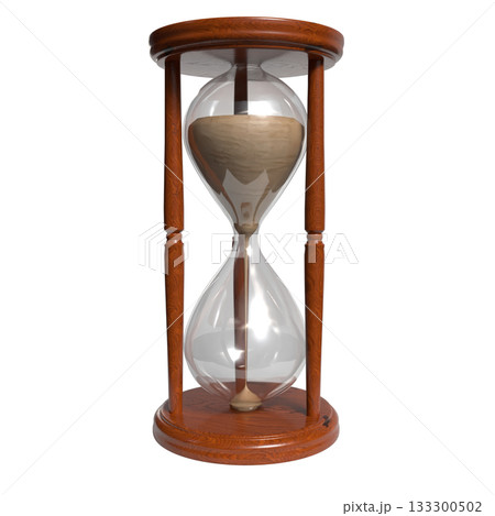 Classic Wooden Hourglass with Flowing Sand png image 3d render. Classic Wooden Hourglass with Flowing Sand png image 3d render. 133300502