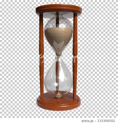 Classic Wooden Hourglass with Flowing Sand png image 3d render. Classic Wooden Hourglass with Flowing Sand png image 3d render. 133300502