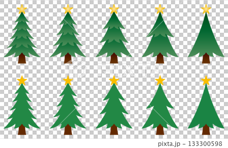 様々な形のクリスマスツリーのアイコンのベクターイラストのセット 133300598