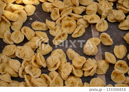 Orecchiette italian pasta freshly handmade in Bari, Puglia, Italy 133300858