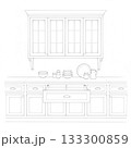 食器棚とキッチンカウンターの線画イラスト 133300859