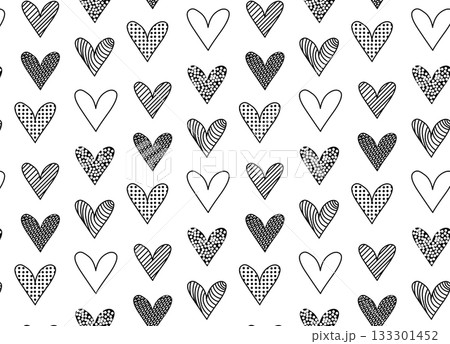 Valentine's Day seamless pattern. Vector graphic line black and white illustration. Silhouette sign for logo, print, comics, fashion, pop art, boards, design, stickers, decoration, posters Valentine's Day seamless pattern. Vector graphic line black and white illustration. Silhouette sign for logo, print, comics, fashion, pop art, boards, design, stickers, decoration, posters 133301452