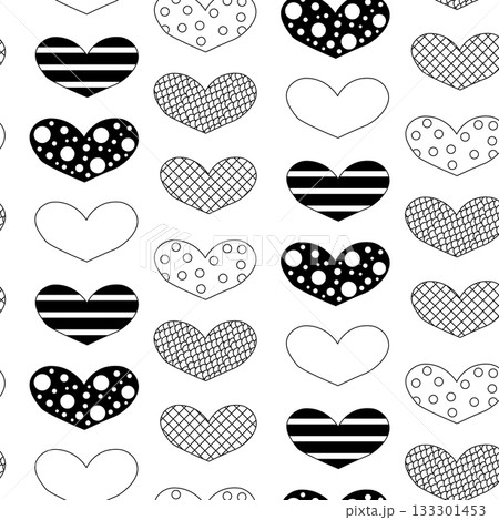 Seamless heart Valentine's Day seamless pattern. Vector graphic line black and white illustration. background for banners, print for fabric, labels, t-shirt printing. Seamless heart Valentine's Day seamless pattern. Vector graphic line black and white illustration. background for banners, print for fabric, labels, t-shirt printing. 133301453