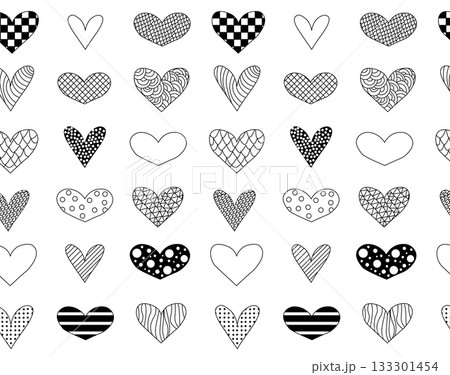 Seamless heart Valentine's Day seamless pattern. Vector graphic line black and white illustration. design for fashion graphics, textile prints, fabrics, wallpapers. Seamless heart Valentine's Day seamless pattern. Vector graphic line black and white illustration. design for fashion graphics, textile prints, fabrics, wallpapers. 133301454