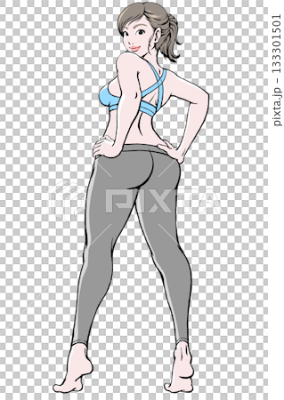 Young woman in sportswear posing looking back _ hands on hips _ no shadow 133301501