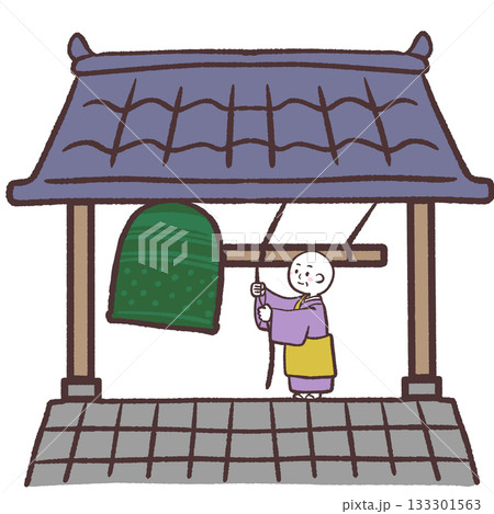 除夜の鐘を鳴らすお坊さんのイラスト 133301563