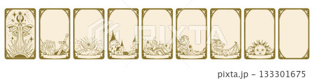 Tarot card frame set, hand drawn doodle fantasy border, mystic vintage decoration ornate graphic. Tarot card frame set, hand drawn doodle fantasy border, mystic vintage decoration ornate graphic. 133301675