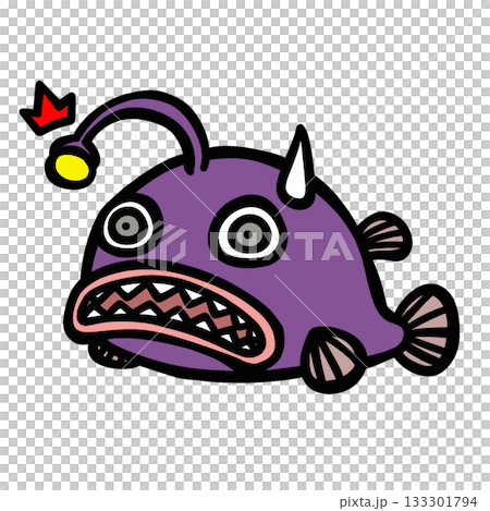 一隻可愛的、驚訝的鮟鱇魚的插圖 133301794