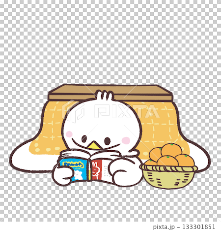 一隻白鳥躺在暖桌上的插圖 133301851