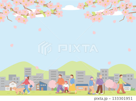 春の街並みと人物 133301951