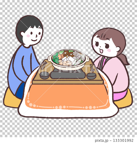 描繪男女圍著火鍋的插圖 133301992