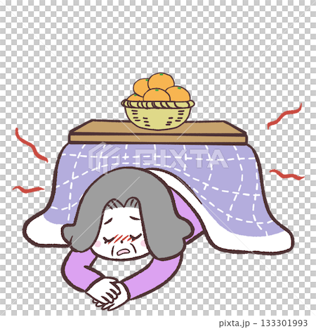 こたつで体調を崩すシニア女性のイラスト 133301993