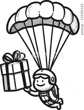 パラシュートでプレゼントを届ける人のイラスト 133302128