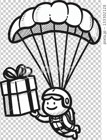 用降落傘派送禮物的人的插圖 133302128