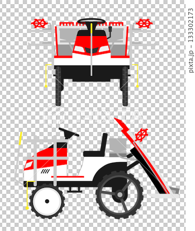 Front and side views of a rice planter (agricultural machinery) 133302173