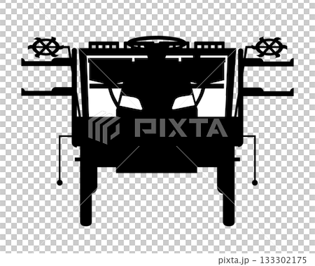 【農機具】正面から見た田植え機の白黒シルエット 133302175