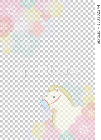 2026 Reiwa 8 Year of the Horse New Year's postcard template Japanese-style ornamental horse in a beige color with a plum blossom background frame, vertical 2026 Reiwa 8 Year of the Horse New Year's postcard template Japanese-style ornamental horse in a beige color with a plum blossom background frame, vertical 133302244