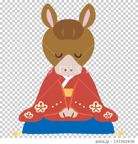 目を閉じて正座するフチなし茶色い馬のイラスト 目を閉じて正座するフチなし茶色い馬のイラスト 133302616