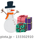 プレゼントと笑顔の雪だるまのイラスト 133302910