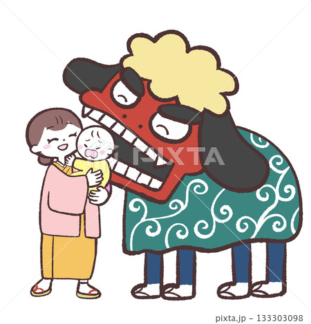 獅子舞に噛まれる子供にイラスト 133303098