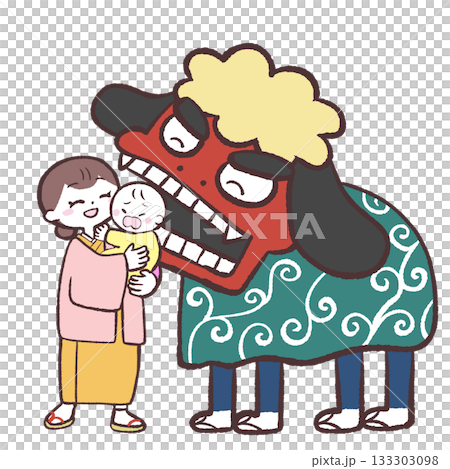 獅子舞に噛まれる子供にイラスト 133303098