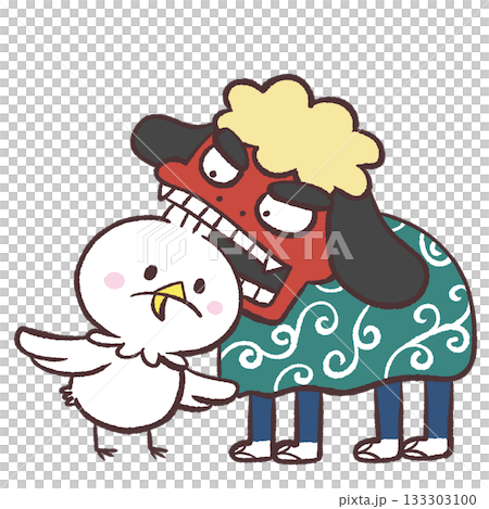 Illustration of a white bird being bitten by a lion dance Illustration of a white bird being bitten by a lion dance 133303100