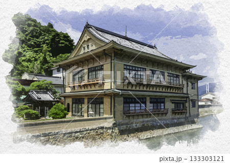 水彩画風 安芸灘とびしま海道 下蒲刈島 観瀾閣 広島県呉市 水彩画風 安芸灘とびしま海道 下蒲刈島 観瀾閣 広島県呉市 133303121