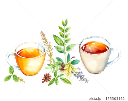 cup of tea with lemon and mint leaves 133303162