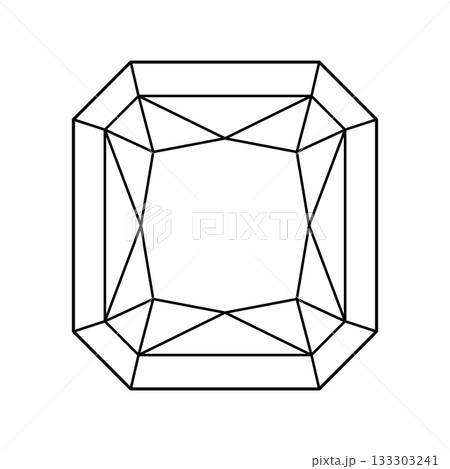 Original Radiant diamond cut shape. Design diagram. Diamond top view. Brilliant Original Radiant cut pattern. Gemstone outline icon for jewellery design, branding, packaging, logo, digital graphic. 133303241