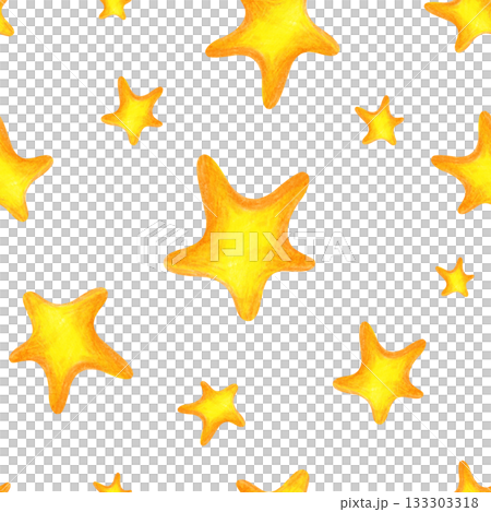 Seamless pattern with golden stars on a white background, drawn with pencils. The drawing with colored pencils is isolated. Seamless pattern with golden stars on a white background, drawn with pencils. The drawing with colored pencils is isolated. 133303318