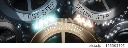First, second, third step - gears concept - 3D illustration 133303505