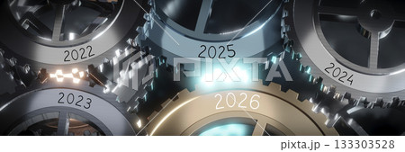 2022, 2023, 2024, 2025 2026 - gears concept - 3D illustration 133303528
