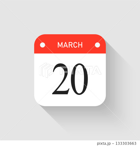 Vector icon page day calendar - 20 March month Vector icon page day calendar - 20 March month 133303663