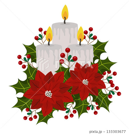 poinsettia candles christmas decoration flat style 133303677