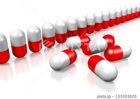 Many red and white pills isolated on white background - 3D illustration Many red and white pills isolated on white background - 3D illustration 133303820