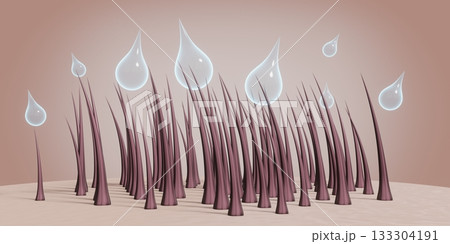 Shampoo or cosmetic molecules nourish hair follicles - 3D illustration 133304191