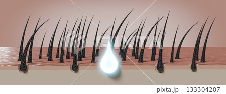 Drop of shampoo or cosmetic regenerates hair follicles - 3D illustration 133304207