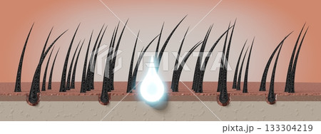 Drop of shampoo or cosmetic regenerates hair follicles - 3D illustration Drop of shampoo or cosmetic regenerates hair follicles - 3D illustration 133304219