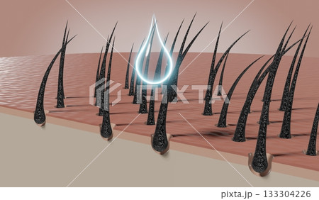 Drop of shampoo or cosmetic regenerates hair follicles - 3D illustration 133304226